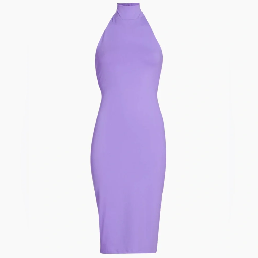 Susana Monaco High Neck Halter Midi Dress BarbieCORE Hit Pink NWT X Small - Picture 5 of 14